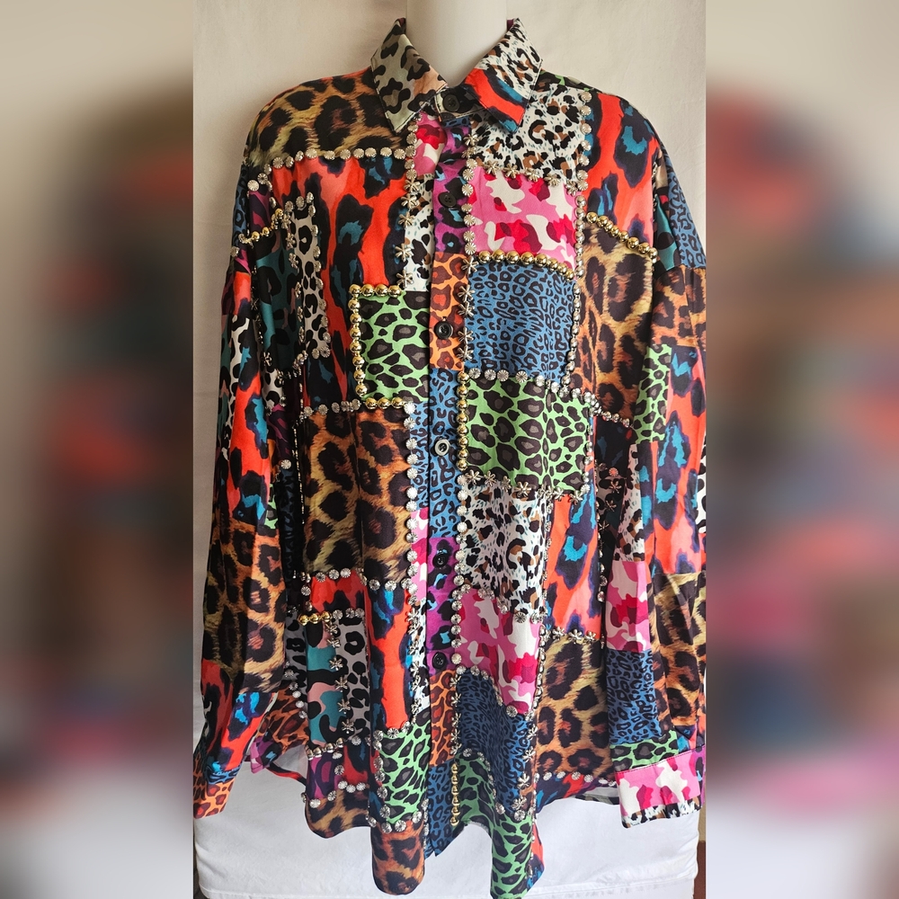 AKIRA Multicolor Patchwork Blouse NWT - image 4